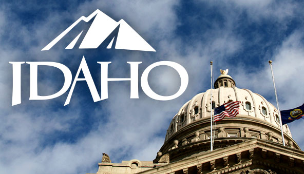 Idaho logo in the sky with a view of the top of the capitol dome