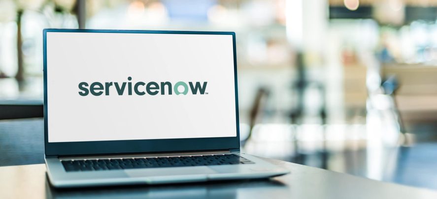 ServiceNow logo on laptop screen