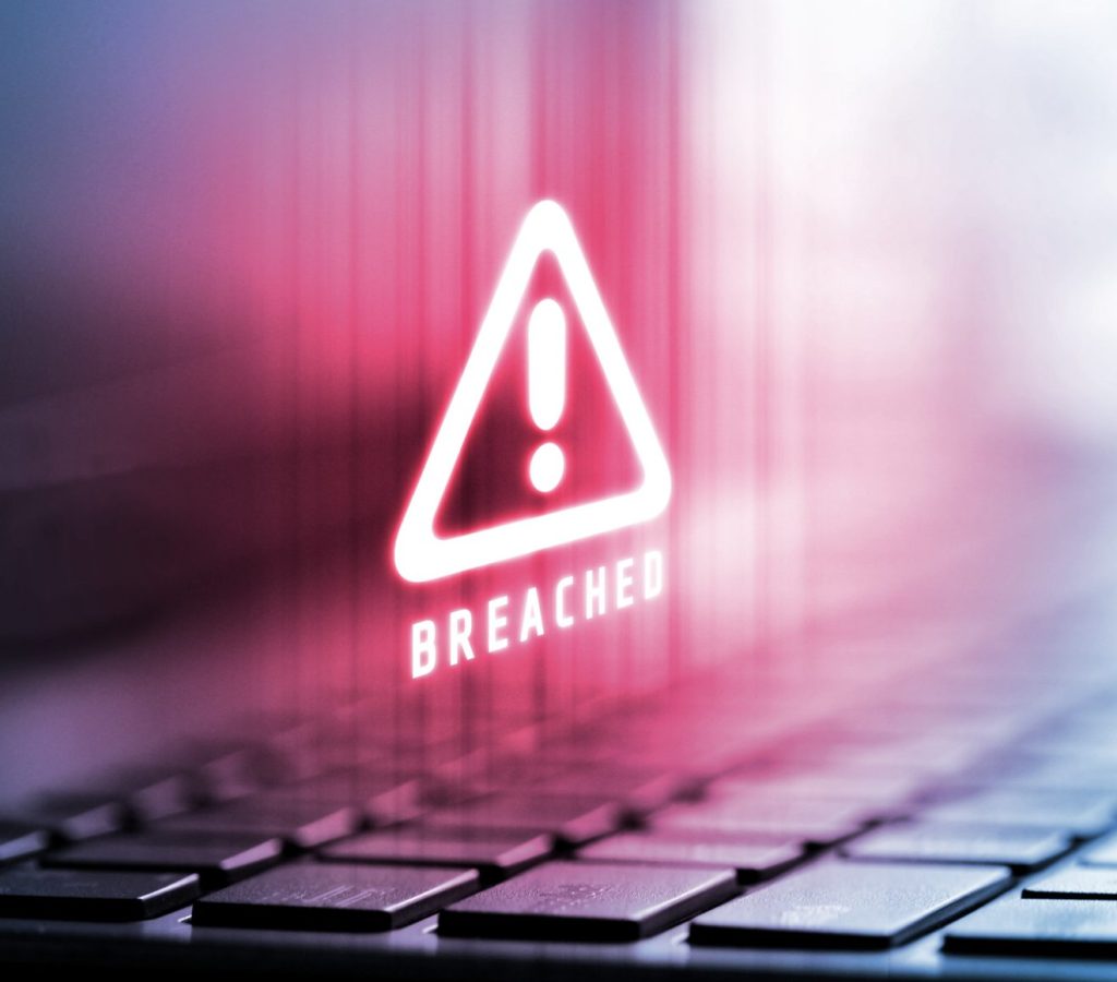 Rendering of alert logo on laptop computer.