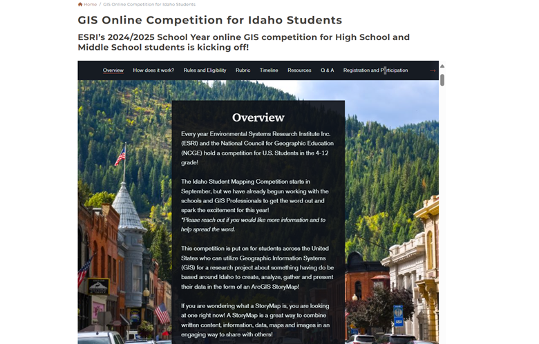 Screenshot of the ESRI online competition website