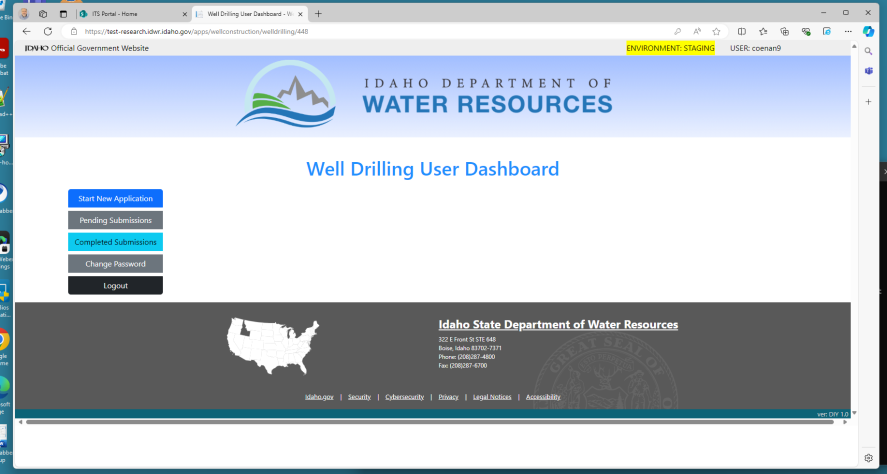 dashboard of the Idaho Department of water resources