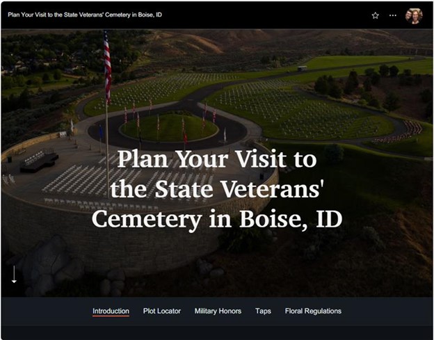 Screen shot from the Boise Veterans Cemetery grave locator app