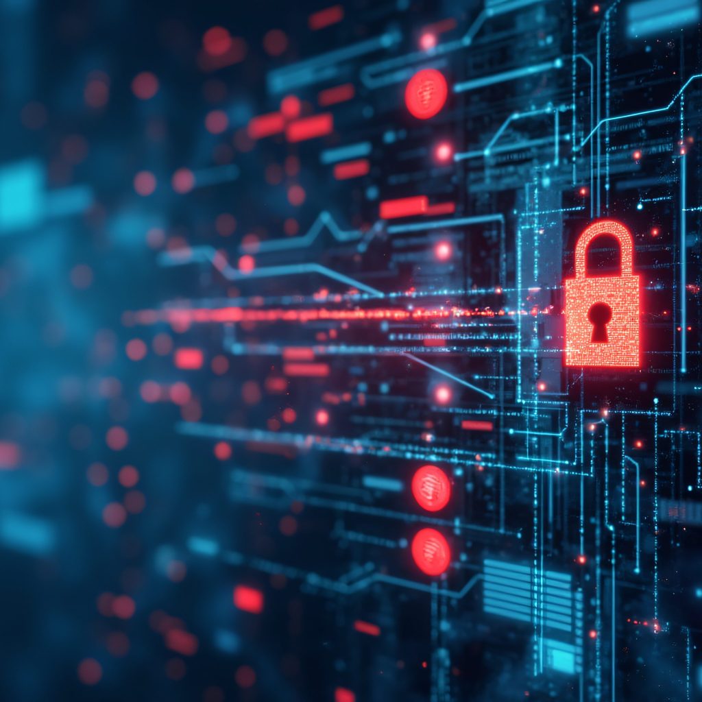 Graphic of a red lock on a computer screen