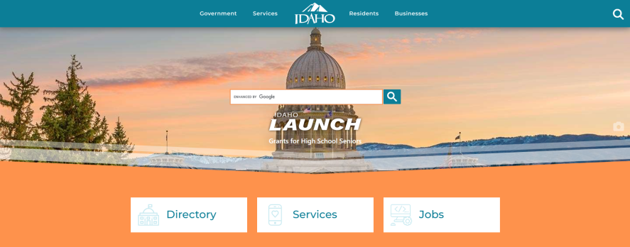 Screenshot of Idaho.gov homepage